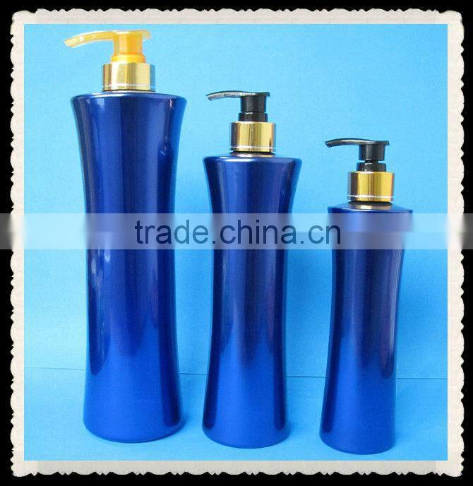 Personal care cylinderical PET plastic shampoo bottle with sealing type silver cap lotion pump