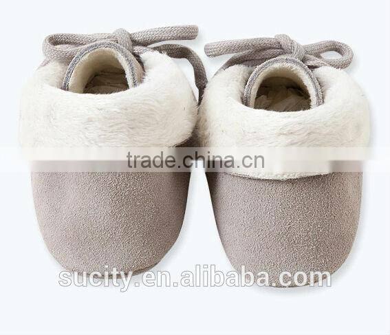 2014 newest soft sole warm leather newborn baby shoes with lace