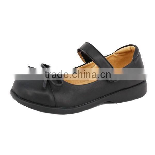 2016 High Quality OEM Buckle Black Leather School Shoes Girl with Rubber Sole