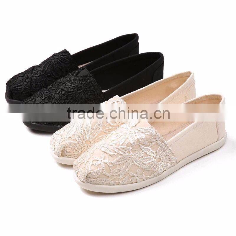 2016 latest shoes casual lace material women flat injected shoes