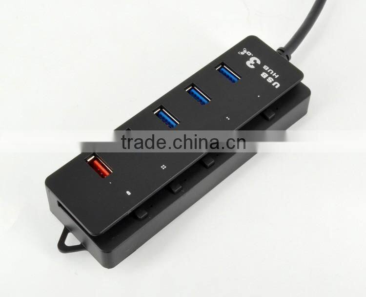 Super Speed 5 port USB 3.0 HUB with individual on/off switches , 4 port USB 3.0 HUB +1 quick charging port