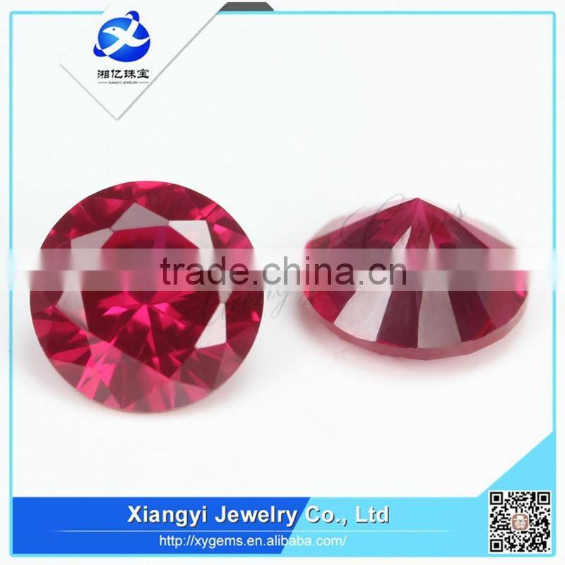 diamond cut round shape lab created ruby gemstone bead for jewelry