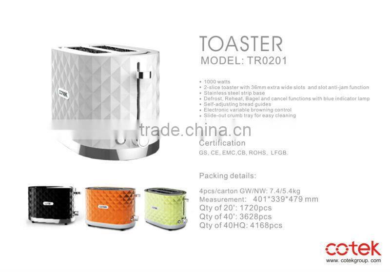 Cotek diamond rang hamburger bun toaster 1000watts with 36mm extra wide slots stainless steel strip Auto shut-off