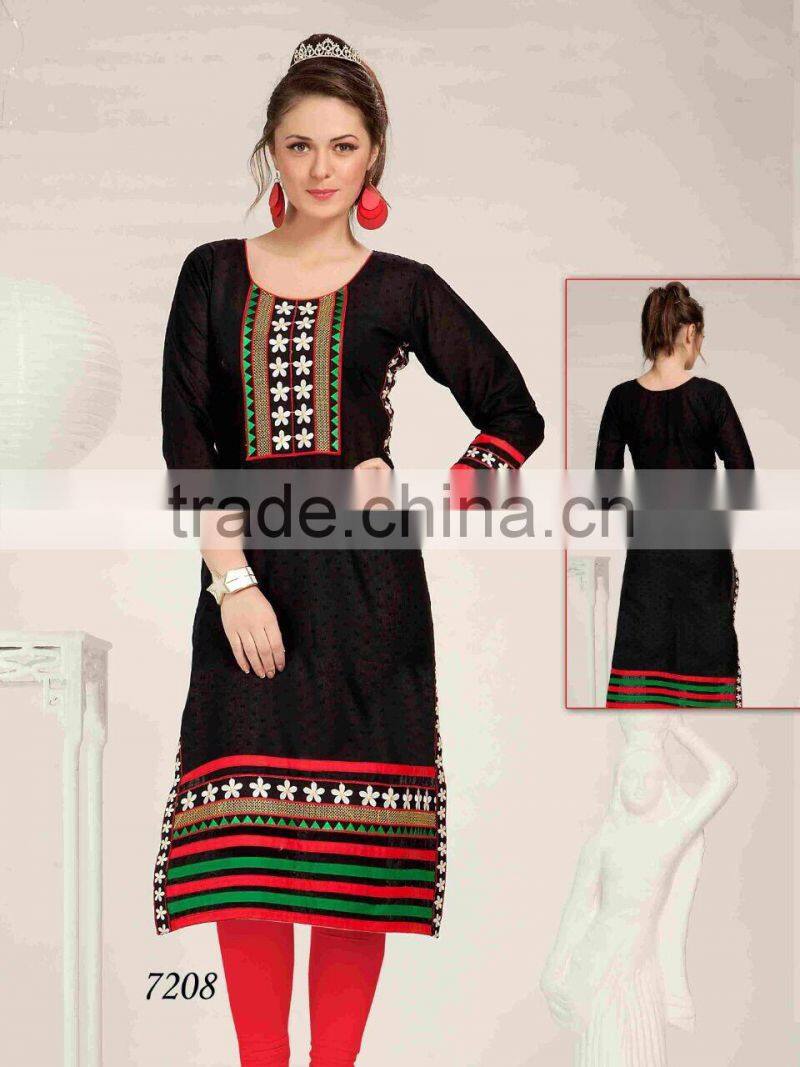 Embroidery flower design all over with hi neck border Vogue Designer Kurtis
