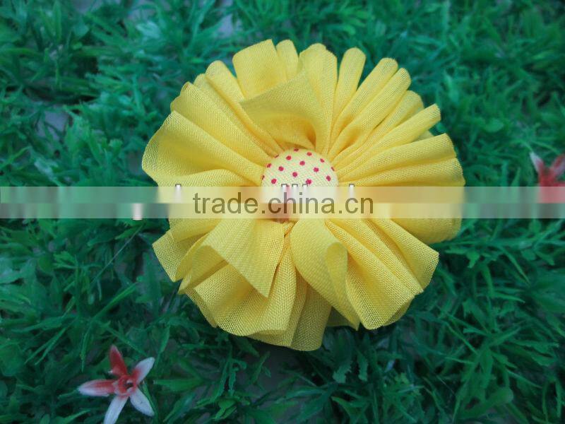 Hot Sell Children Hair Accessories 2.4"Solid Chiffon Flower with Polka Dot Button for Kids Hair Accessories IN STOCK