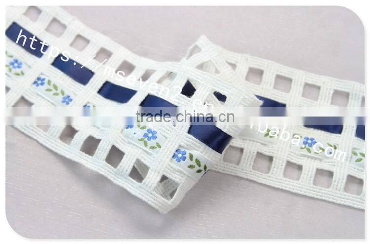 Special design 7cm width combined wholesale satin ribbon with ladder trim
