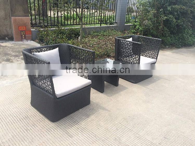 Modern Black Rattan High Back Wide Coffee Table Set