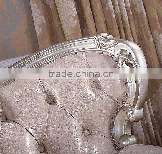 Classic European style living room solid wood magnolia flower hand carving genuine leather sofa set