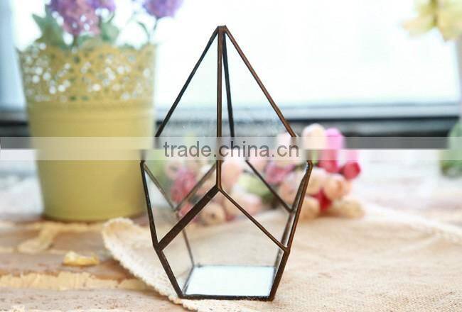 Pyramid shaped glass terrarium for indoor plant holder