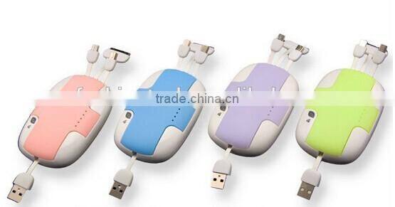 3600mAh power bank mobile power bank with built-in cables