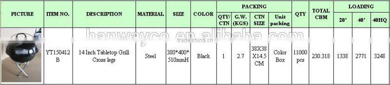 stock Tabletop Charcoal BBQ grill OVER STOCK, INVENTORY, CLOSE OUT YT150412