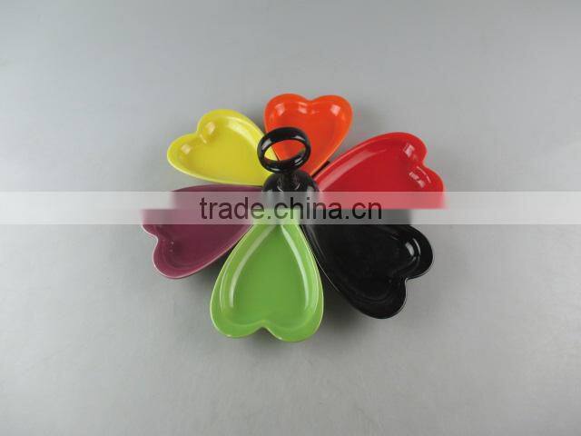 Colorful divided ceramic candy/cake display stand in stocked