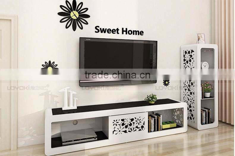 new design Modern home furniture 3 tier wood organizer living room storage cabinet with carving flower