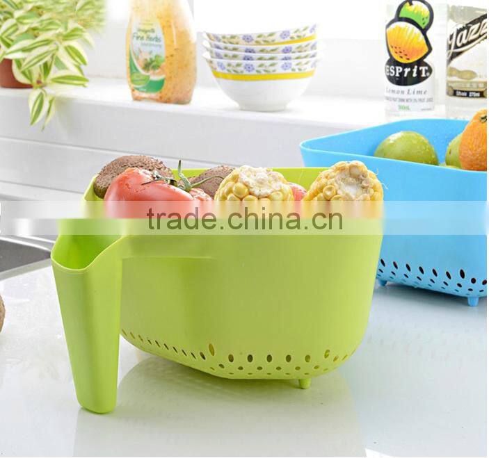 Plastic square Vegetable fruit washing Basket with drain