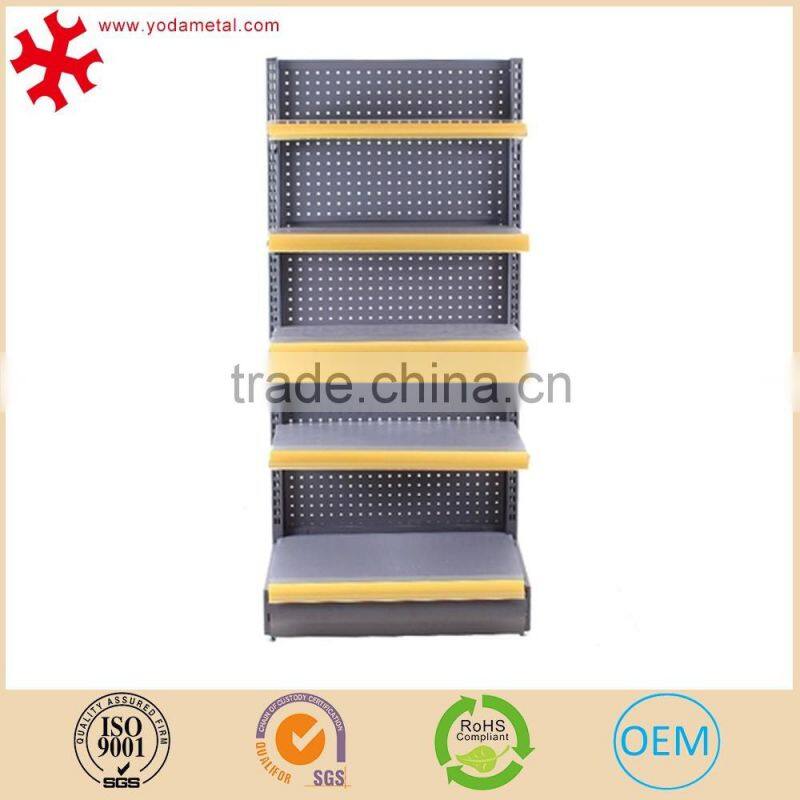 Double side supermarket metal floor standing display gondola rack