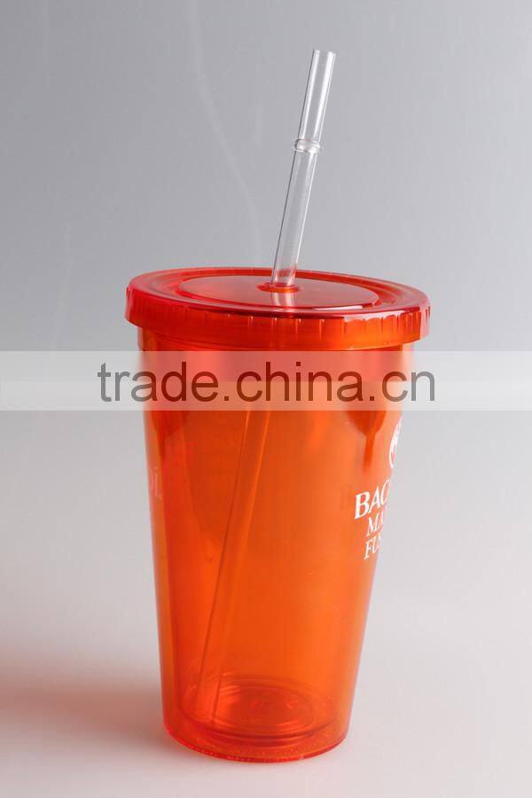 Double wall plastic red tumbler with straw lid 16oz