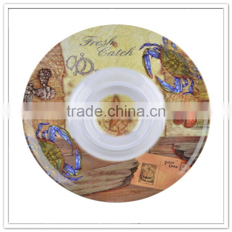 13" Creative fresh seawolrd postcard custom round dipping bowls, melamine snack dip dishes