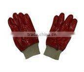 red PVC glove, gauntlet, 40cm,interlock line, smooth finish