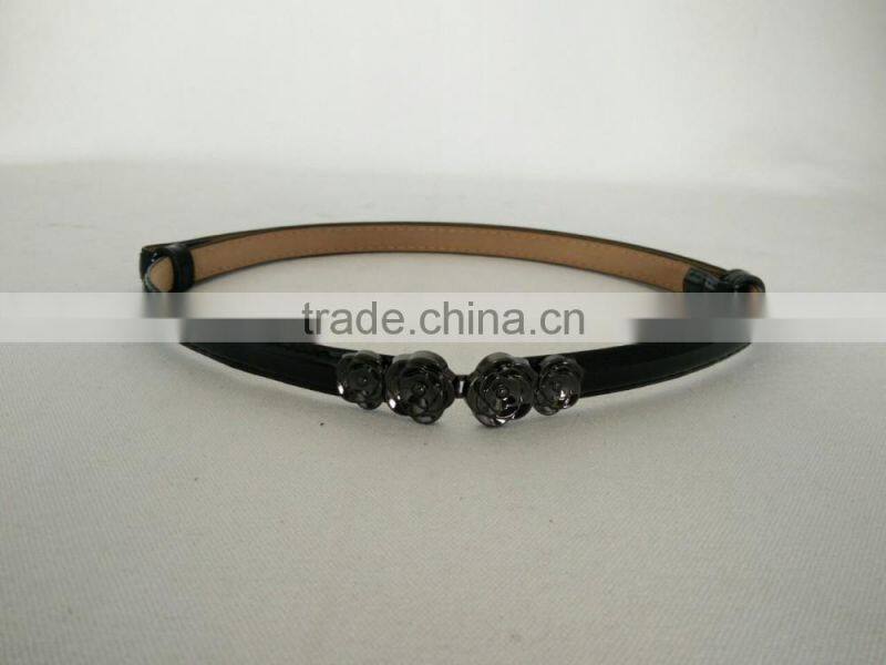 Wholesale adjustable flower pattern buckle sex women lady thin PU waist belt