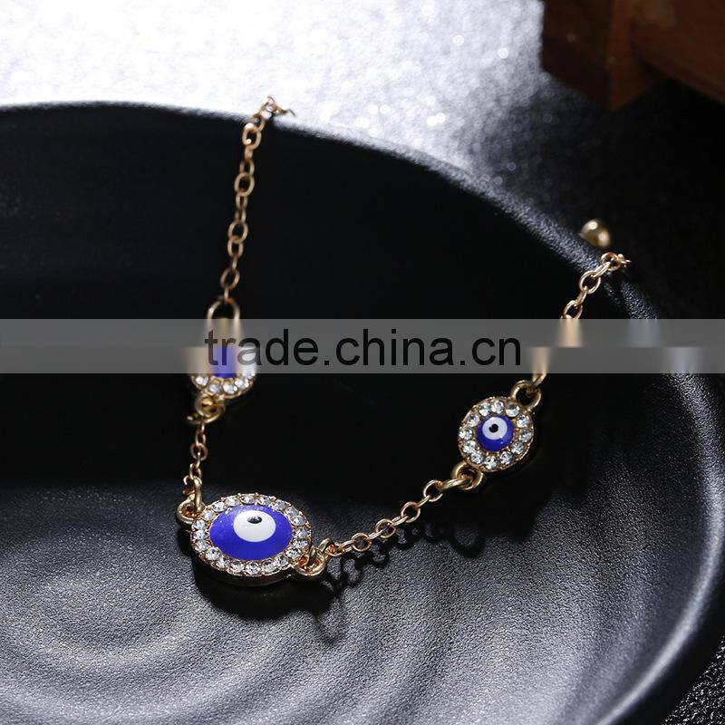 round rhinestone evil eye bracelet gold chain bracelet