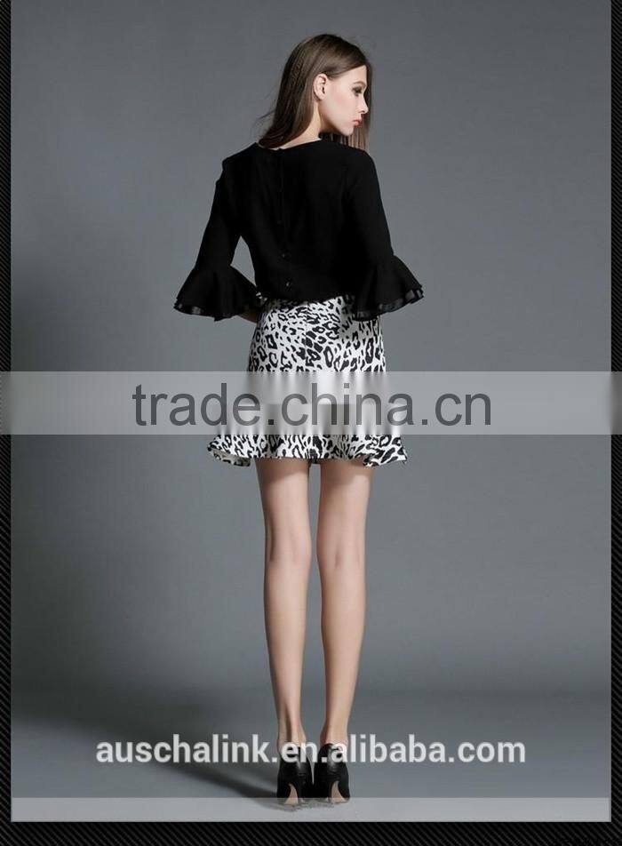 summer lady leopard print fancy fish tail short flare skirt customized