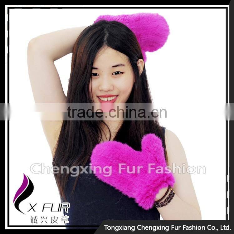 CX-A-60K Hand Knitted Elastic Genuine Women Mink Fur Gloves