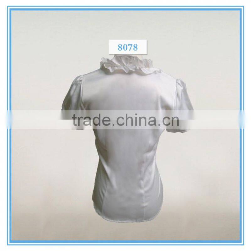 Grace Ruffle Neck Design Silk White Shirt For Ladies