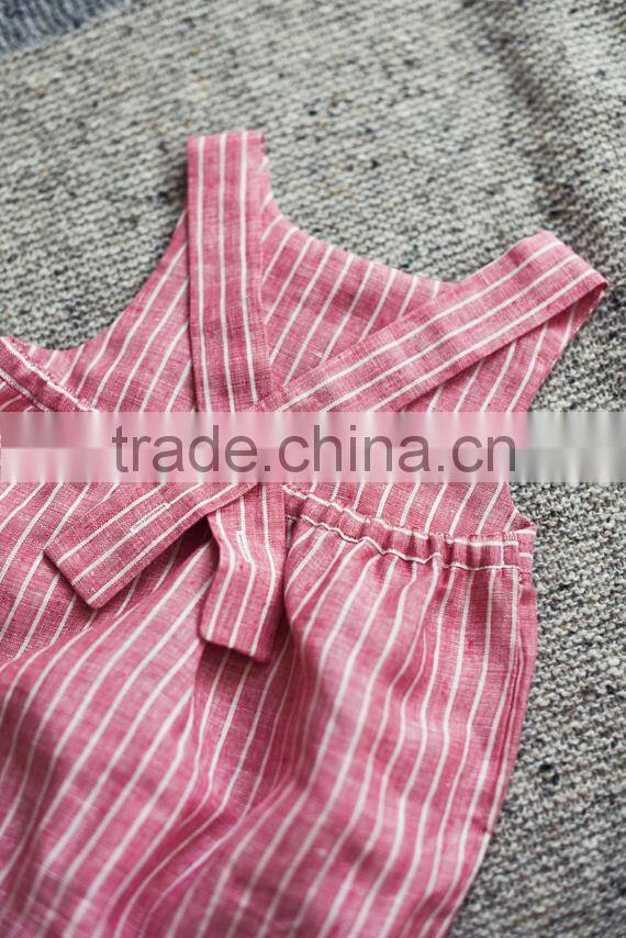 New Arrivals Linen Stripe Newborn Baby Clothing Summer Romper With Pockets