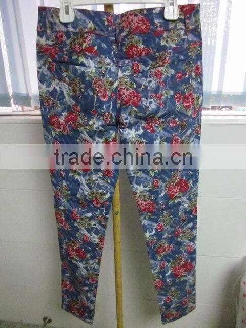 women denim printing fabric 95% cotton 5% spandex sexy tight pants wholesale to South American