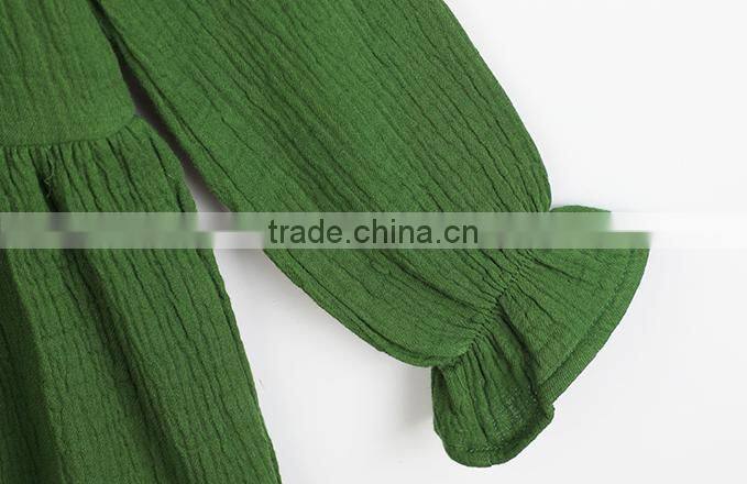Fashion Green Baby Colthes Children Frocks Designs Ruffle Long Sleeve Warm Girl Dress