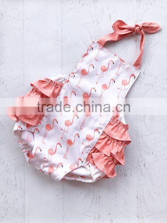 Baby Girls Pink Flamingo Romper Kids Ruffle Bubble