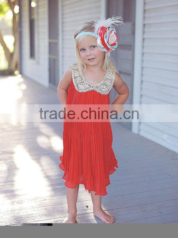 2017 Christmas Dress Chiffon With Gold Sequin Collar Dress Baby Kids Summer Dress