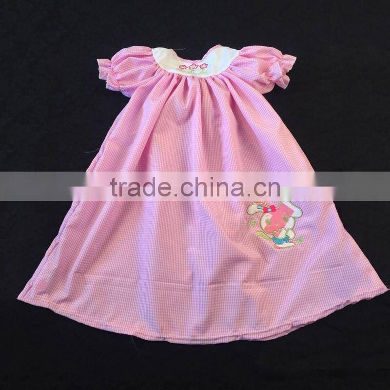 Girl Pink Easter Swing Top With Rabbit Embroidery, Cute Girl Summer Dresses Top LBYTZ001-11