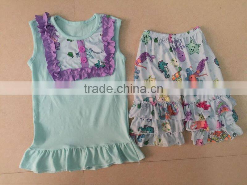 matching clothing sets wholesale Mermaid and sea horse designer clothing for kids kids boutique clothing