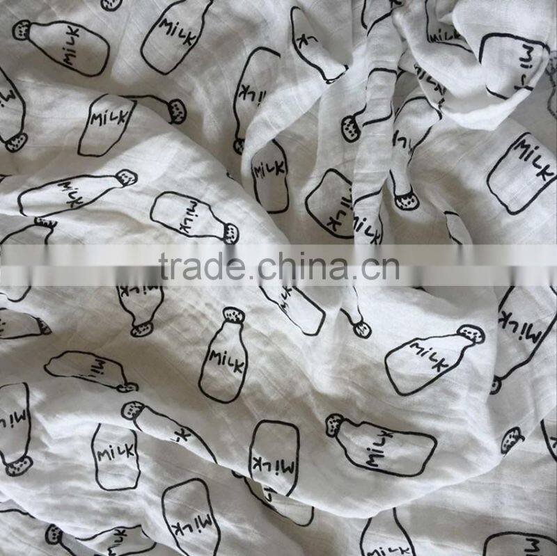120cm*120cm nursing bottle design knitted organic cotton bamboo gauze baby muslin swaddle