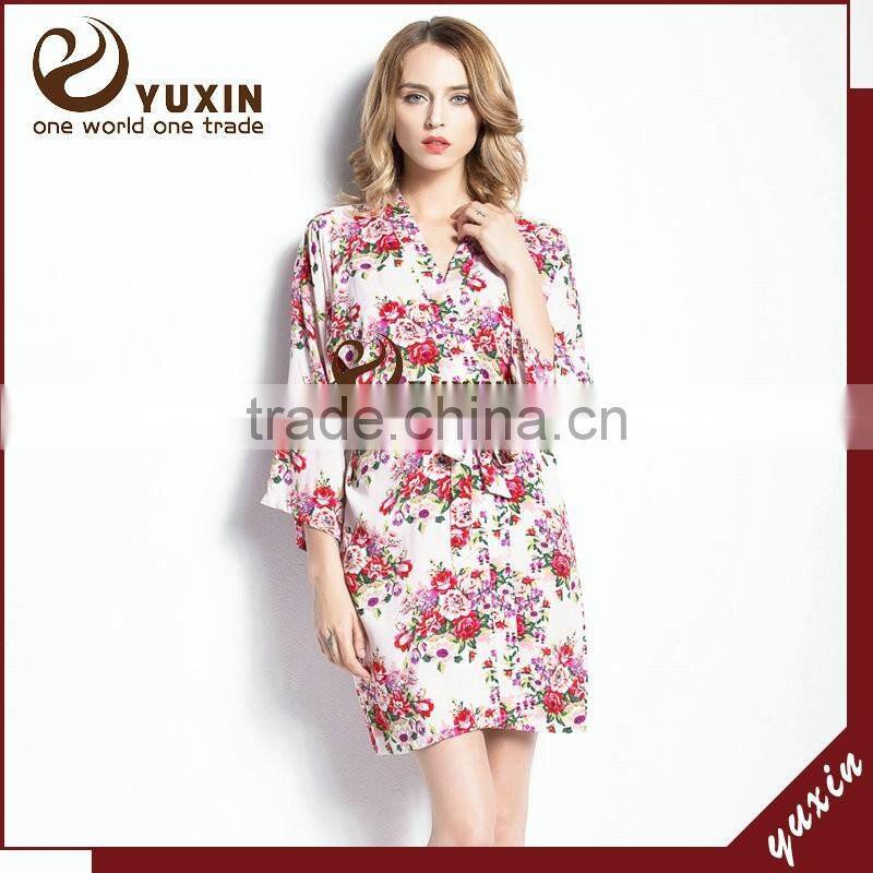cotton bathrobe satin short keen length floral bridesmaid robe FR0042