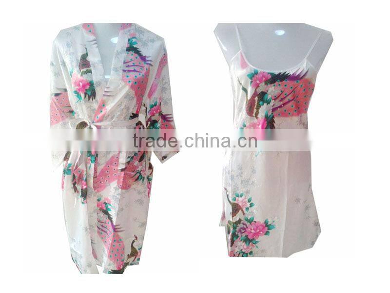 Summer Two pieces Woman long Satin bathrobe Kimono Robes PC046