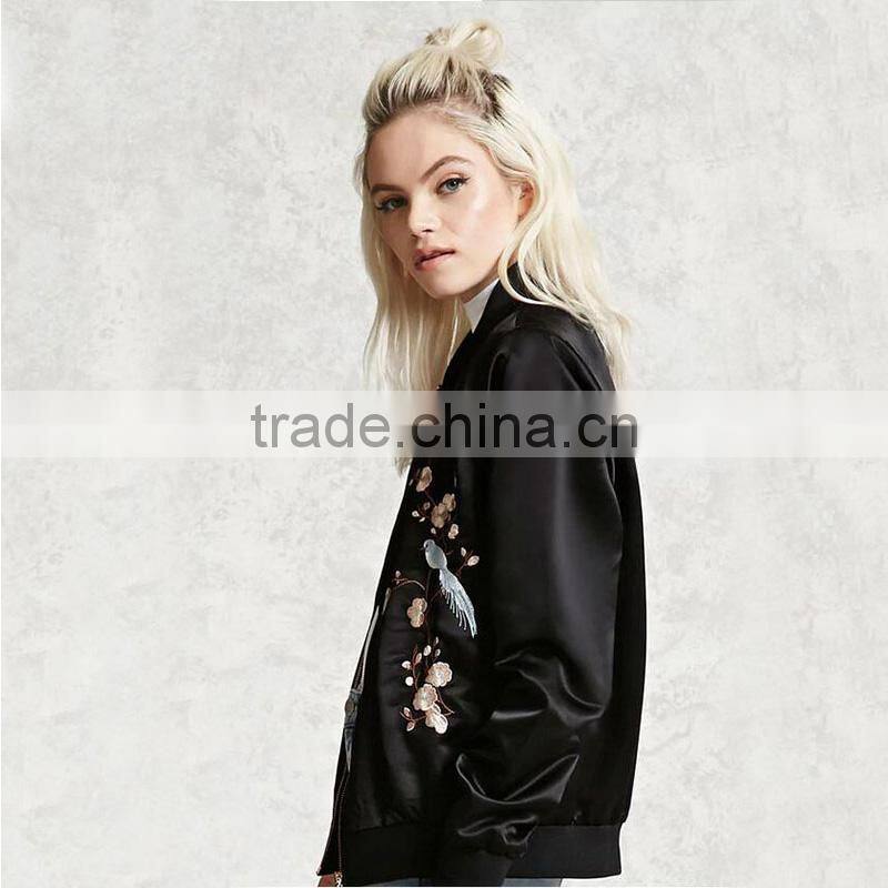Buy wholesale price nice embroidered satin pink black jackets for ladies