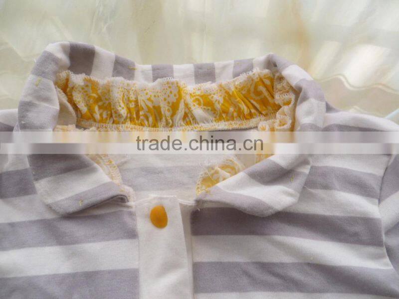 DYJ-130 Fancy baby ruffle rompers with yellow pocket design wholesale clothing baby boutique cotton jumpsuit