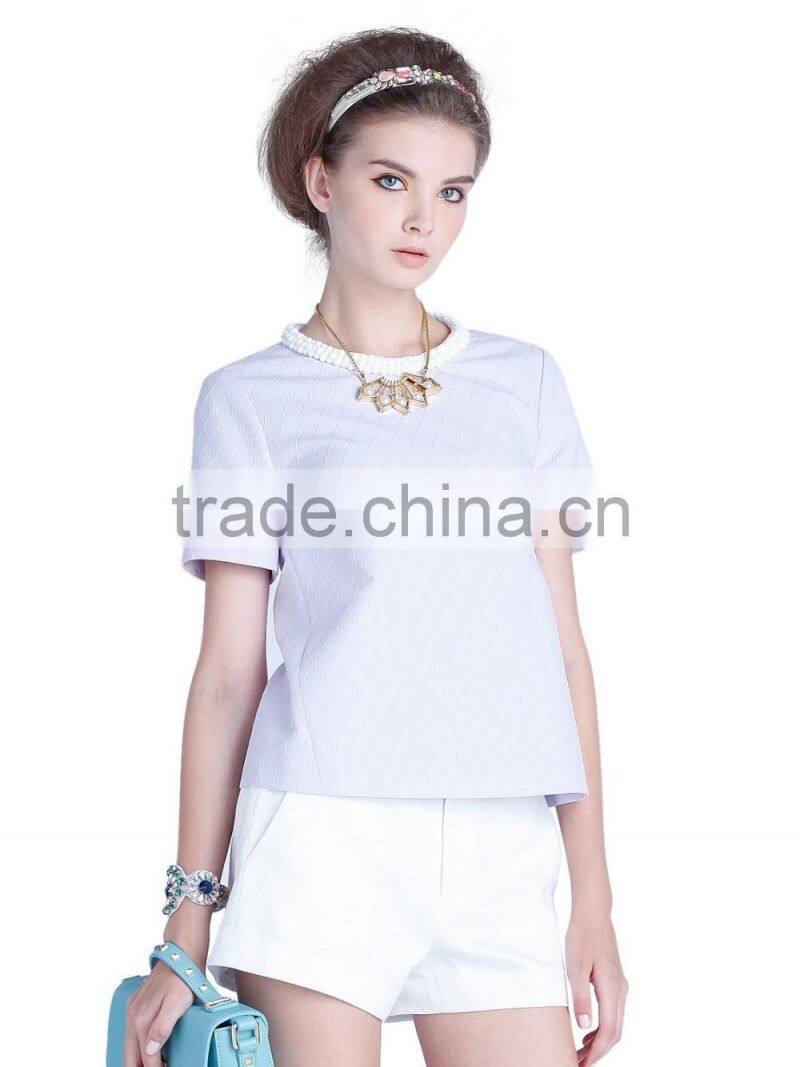 2016 ladies diamond-shaped/quilted light purple shirt/blouse