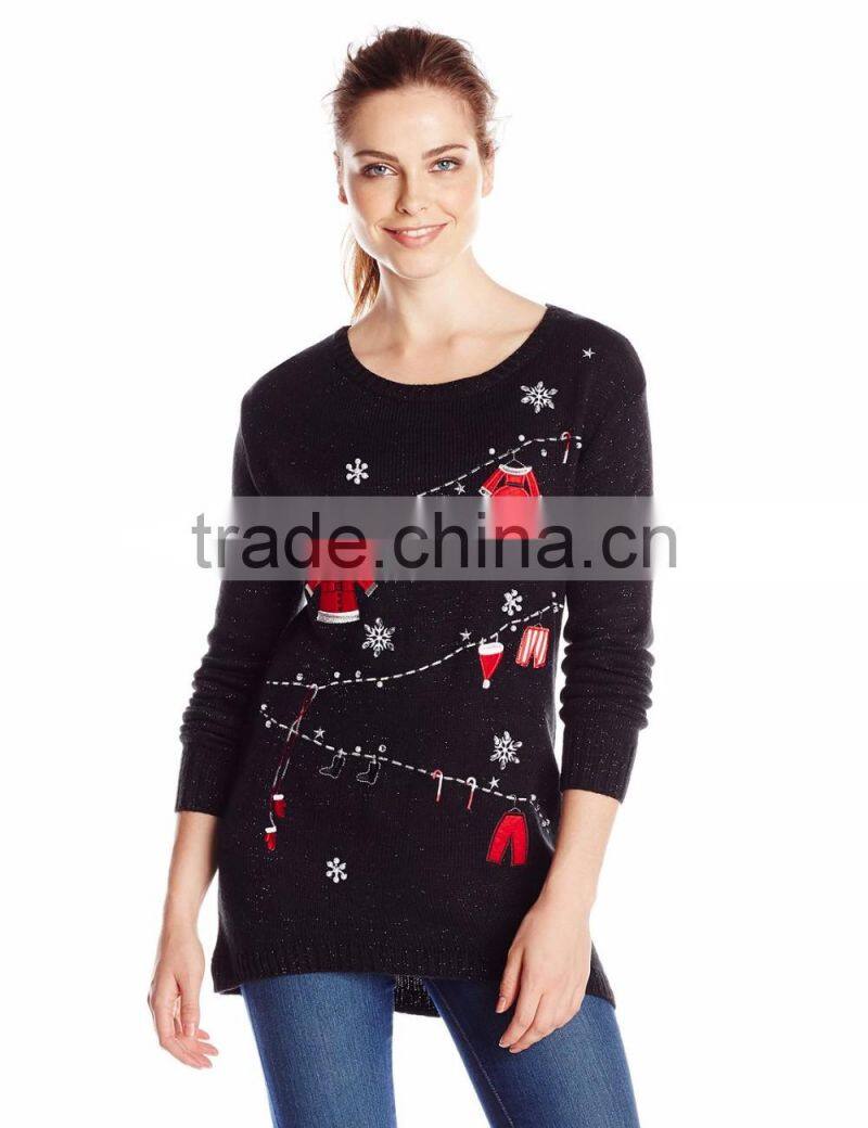 Women Black Sweater Christmas Clothesline Pattern Christmas Sweater Ugly
