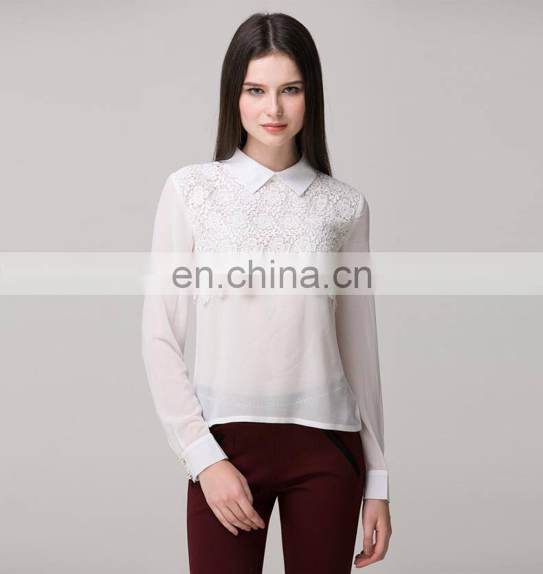 Fashion high qualtiy new design women lace blouse white color