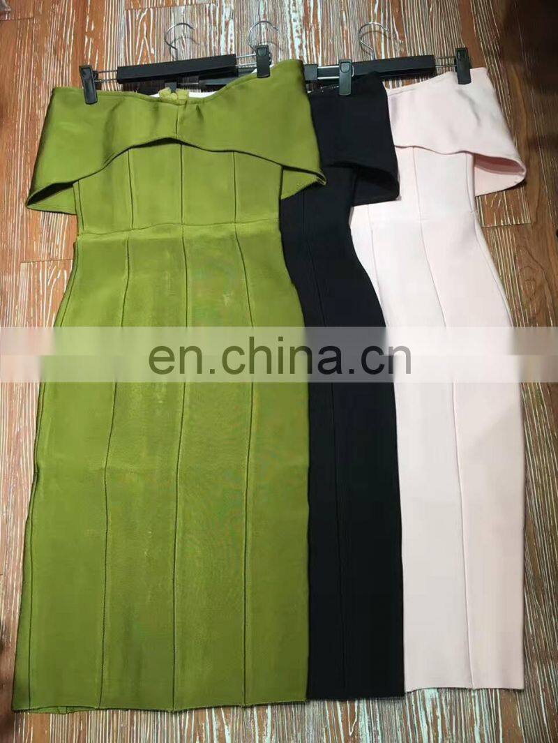 Amigo 2017 latst black off shoulder sexy bandage dress midi tube evening dresses for girls party wear