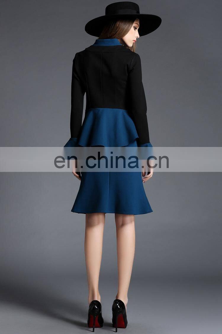 2016 blue boutique two piece flouncing dress mature female dress set wholesale