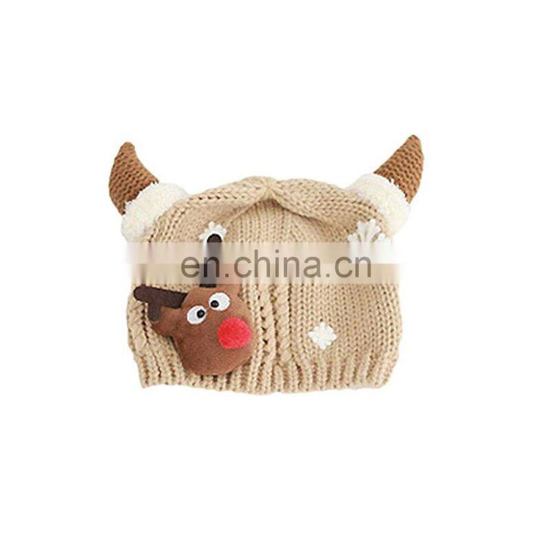 New Style Toddler Kids Cartoon Christmas Elk Horn Crochet Knitted Reindeer Hat