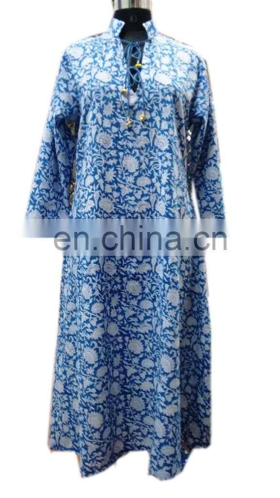 Indian Handmade Cotton Block Printed Designer Dress Long Vintage Dress Hippie Sexy Dress
