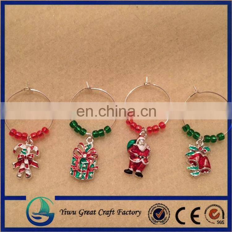 Christmas Wine Glass Charms - Clear Quartz with Festive Red and Silver Beads