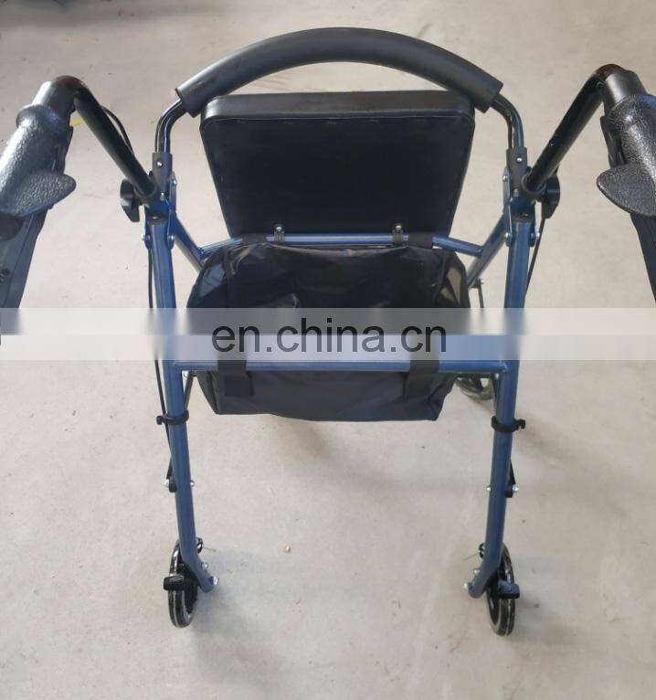 China Manufactures Aluminum Foldable Transit Wheelchair/ Rollator Walker with Soft Seat and basket bag