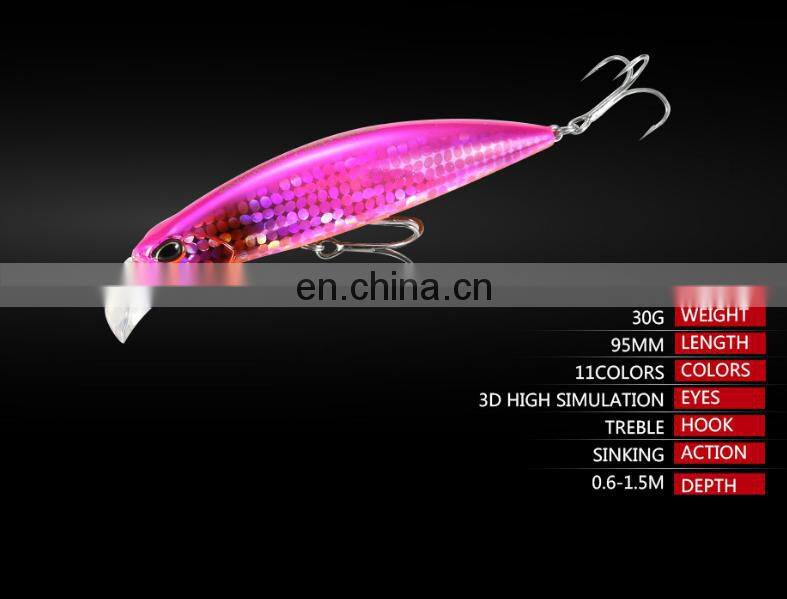 fish lure 30g 9.5cm sinking minnow long casting fish tackle hard plastic fish lure bait pesca lure