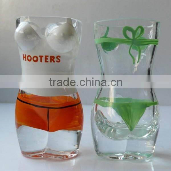 Handmade mouth blown clear male body sexy shot glass hot with 50ml volume